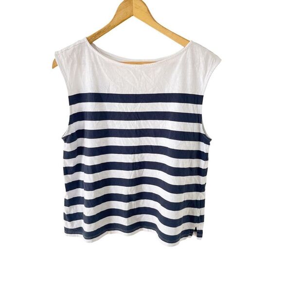 Joie Navy White Wide Stripe Sleeveless 100% Cotton Blouse - Picture 1 of 6